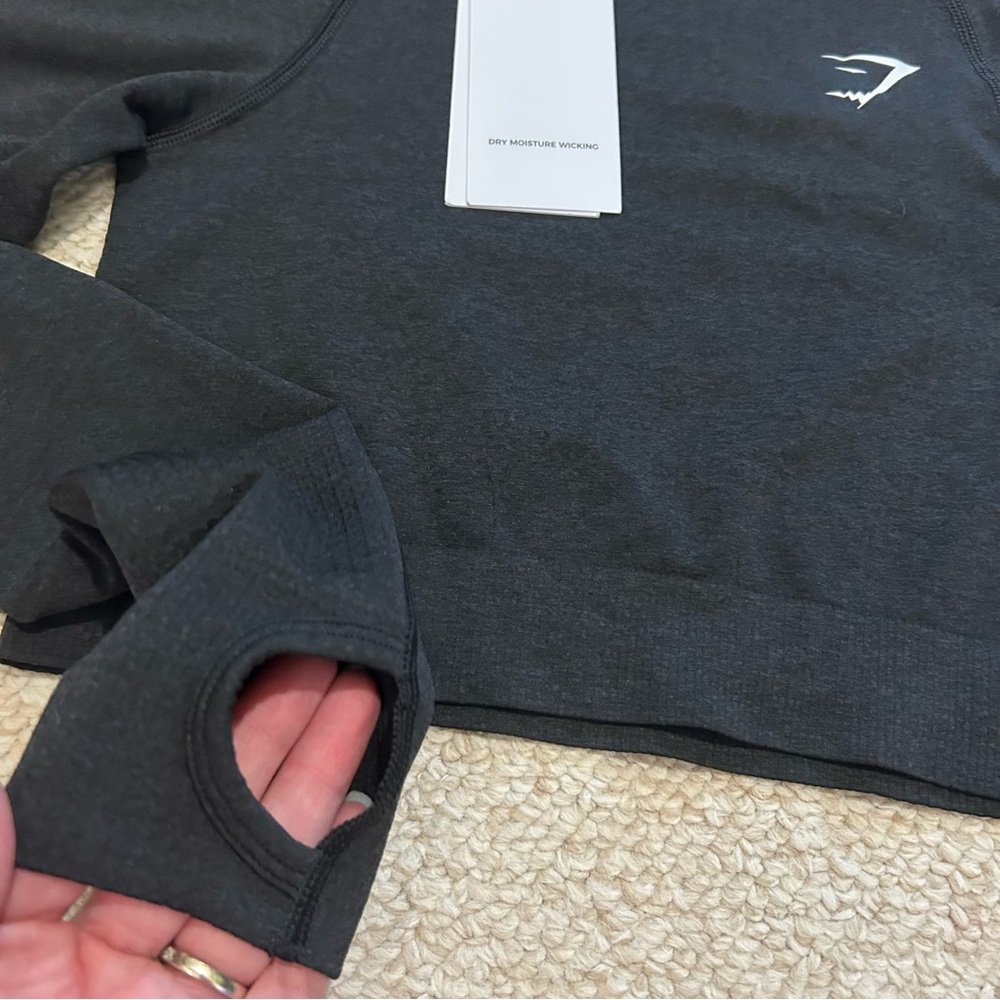 Gymshark Vital Seamless Crop Top women's medium black marl NWT Workout Athletic - Picture 4 of 14